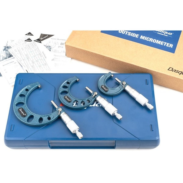 H & H Industrial Products Dasqua 0-3" 3 Piece Half Round Outside Micrometer Set 4112-0006 - main